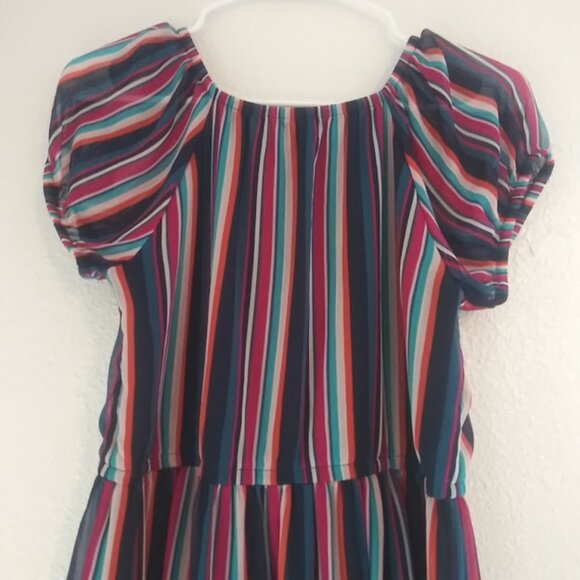Wonder Nation Girl's size 18 navy blue multicolored  striped dress - Picture 6 of 16